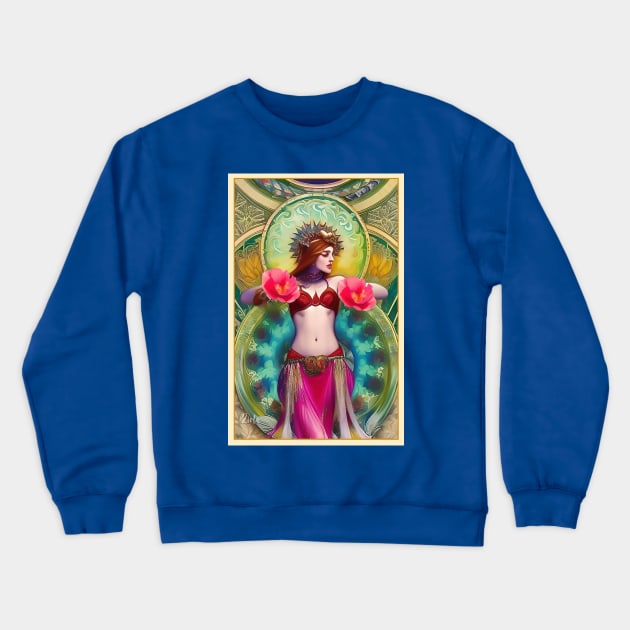 Exotic Floral Art Deco style Belly Dancer Girl Crewneck Sweatshirt by ZiolaRosa